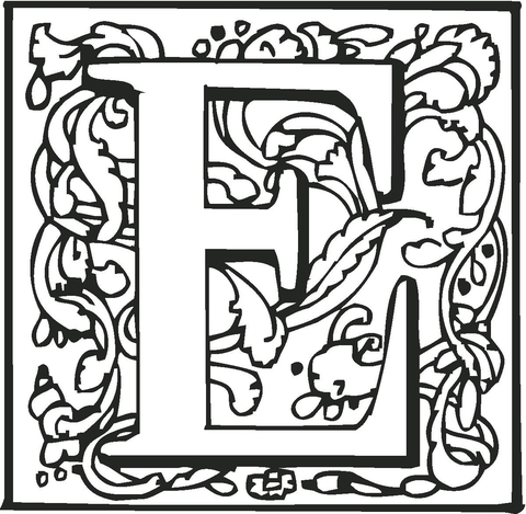 Letter E With Ornament Coloring Page